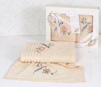Комплект махровых полотенец в подарочной упаковке персиковый 50x90-70х140  2121/CHAR001