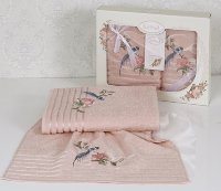 Комплект махровых полотенец в подарочной упаковке розовый 50x90-70х140  2121/CHAR003