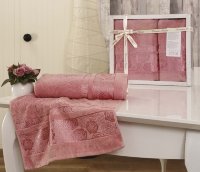 Комплект махровых полотенец в подарочной упаковке грязно-розовый 50x90-70х140 720/5/CHAR002