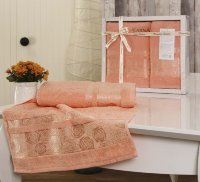 Комплект махровых полотенец в подарочной упаковке оранжевый 50x90-70х140 720/5/CHAR004