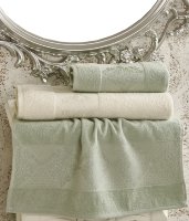 Комплект махровых полотенец жаккард кремовый-зеленый 2152/CHAR003