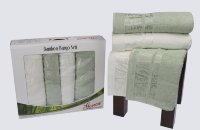 Комплект полотенец в подарочной упаковке кремовый-зеленый 50x90-90x150 728/CHAR012