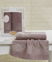 Комплект махровых полотенец жаккард коричневый 50x90-70х140 2150/CHAR006